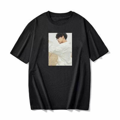 China Anti-Wrinkle Wholesale Kpop Idol Merchandise Stray Kids Magazine Photo Black Short Sleeve T-Shirt for sale