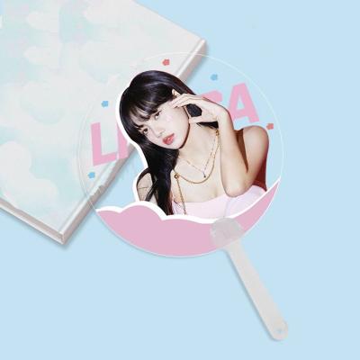 China Wholesale Kpop South Korean Idol Goods Black Pink Custom Round Plastic Fan for sale