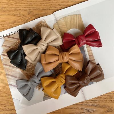 China Fashion PU Bowknot Hair Accessories Women Big Leather Girls Bow Barrettes Hair Clips Hair Clips Hairpins for sale