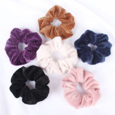 China Fashion Winter Hair Accessories Women Faux Fur Ponytail Holder Solid Hair Ties Elastic Hair Bands Scrunchies for sale