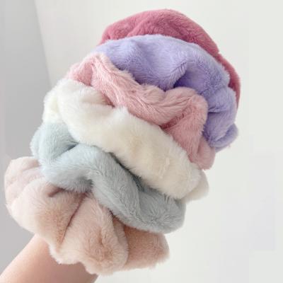 China Fashion Women Girls Winter Hair Accessories Faux Rabbit Fur Ponytail Hair Ties Elastic Hair Bands Scrunchies for sale