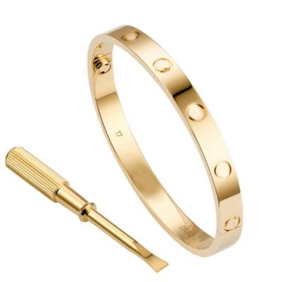 China Hot Stocked Selling Fashion Jewelry Gold Plated 316L Titanium Steel Bangle With Zircon For Men Lady LOVE Screw Bangle for sale