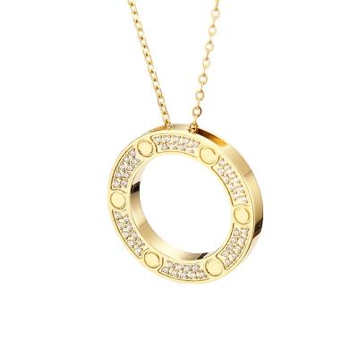 China Trendy Fashion Brand Stainless Steel Jewelry With Zircon Round Ring Love Screw Pendant Necklace for sale