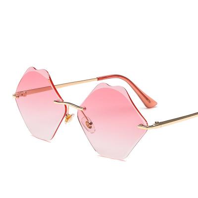 China Eyewear Fashion Lady Lip Style Merchant Rimless Sunglasses for sale