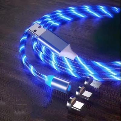 China Multifunctional Tip Charging Usb Led Light Magnetic Line 3 In 1 Flame Fast Charging Magnetic Cable for sale