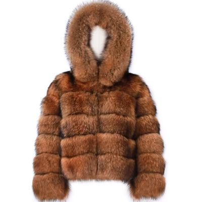 China New Fashion Ladies Winter Real Fox Fur Coat Anti-shrink Hooded Raccoon Fur Coat For Women Outerwear for sale