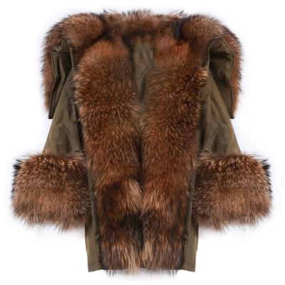 China Real Fox Fur Coat Winter Women Raccoon Fur Thick Warm Natural Ladies Parka Coat for sale