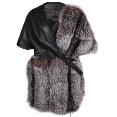 China Autumn New Women's Real Fox Fur V-Neck Leather Vest Warm Ladies Vest Oversized Waistcoat for sale