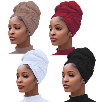 China Fashion Designer Head Wraps Turban Knit Headwraps Hair Scarf Solid Color Urban Breathable Head Band Tie Long For Women for sale