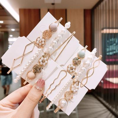 China Summer Fashion Simple Smart Casual Geometric Hair Accessories Multicolor Rhinestone Pearl Hair Pin For Girls for sale