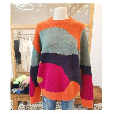 China Autumn And Winter Station New Breathable European Round Collar Mix Colors Loose Soft Women's Mohair Mid Length Sweater for sale