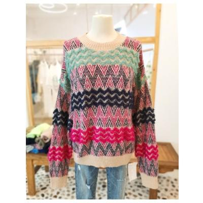 China Breathable Cool Striped Blend Colors Sweater Pullover Loose Knitted Sweater Mohair for sale