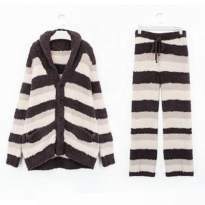 China Wholesale Women's Set Plush Two-Piece Casual Pajamas Striped Long Sleeve Sweater Suit Breathable Sportswear Set for sale