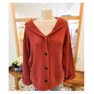 China Wholesale Breathable Classic Design Winter Lady Warm Solid Cotton Knit Cardigan Pocket Hooded Sweater for sale