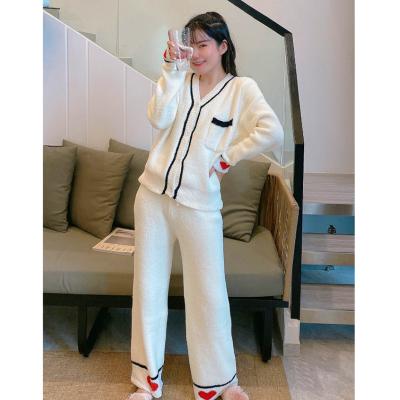 China Breathable Korean two-piece pajamas cute soft thick sweater homewear knit sweater women for sale