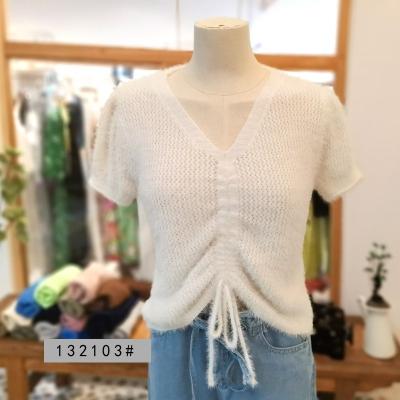 China New Fashion Customized Breathable Knit Lady's Short Sleeve Shirt Lace Up - Mink Fur Rabbit Velvet Core for sale