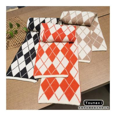 China Customized winter warm scarf men's and women's long double-sided scarf wholesale rhombus wool scarf long for sale