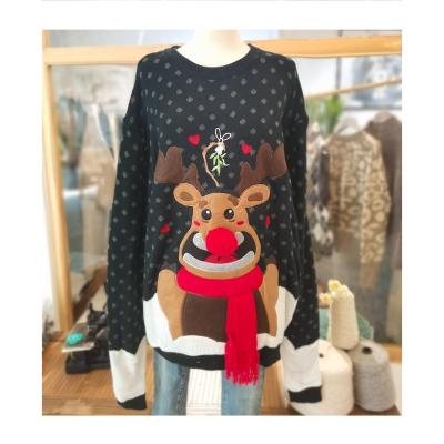 China Breathable Embroidery Snowman Sweaters Deer Mens Long Sleeve Wine Red Sweaters Tops Couples Deer Christmas New Year Sweaters for sale