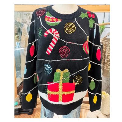 China Latest Christmas Sweater Design Christmas Tree Jacquard Embroidered Pullover Breathable Customized Unisex Sweater for sale