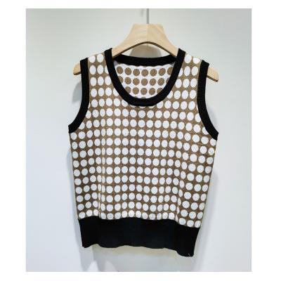 China Breathable Custom Wool Blend Fabric/Cute Round Neck Polka Dot Melange Colors Sleeveless All-match Vest Vest Top Sweater For Women for sale