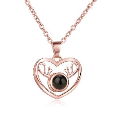 China TRENDY 100 Languages ​​Necklace Projection I Love You A Deer With You Heart Shaped Necklace for sale