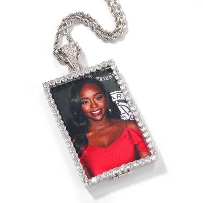 China Creative Copper Inlaid Zircon Frame Necklace Memorial Memorial Display Fashionable DIY Square Photo Necklace Pendant for sale