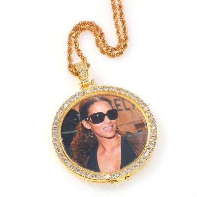 China Explosion Style Fashion Hip Hop Personality Photo Necklace Zircon Popular Photo Trend Inlaid Copper Pendant Jewelry for sale