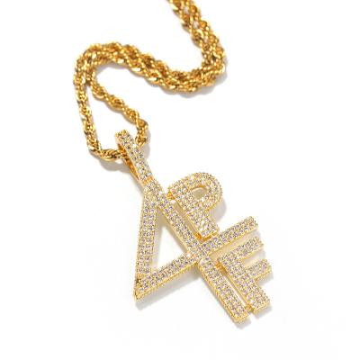 China Custom Zirconia Men's Stainless Steel Gold Hiphop Hip Hop Letter Pendant Necklace for sale