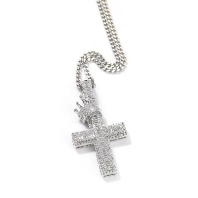 China Hip Hop Necklace 18k Gold Copper Inlaid Zircon Men's Punk Cross Pendant Necklace FASHIONABLE Full Crown Zirconium Necklace for sale