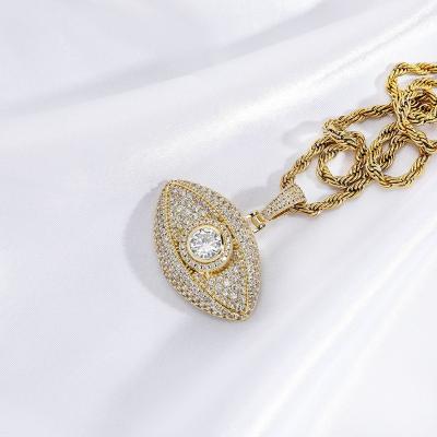 China Hiphop Hip Hop Eye Necklace Pendant Gold Plated Brass 2022 Micro Pave Cubic Zircon Stones Necklaces for sale