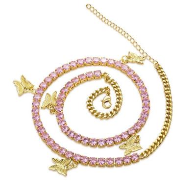 China FASHIONABLE Hip Hop Rose CZ Stone Butterfly Brass Pendant Necklace for sale