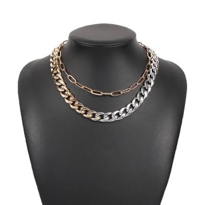 China FASHIONABLE Exaggerated Hot Selling Necklace Hip Hop Simple Punk Metal Double Clavicle Chain Necklace for sale