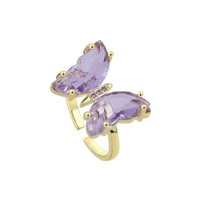 China 2022 New FASHIONABLE Women's 18K Gold Plated Adjustable Rings Gemstone Stone Butterfly Ring for sale