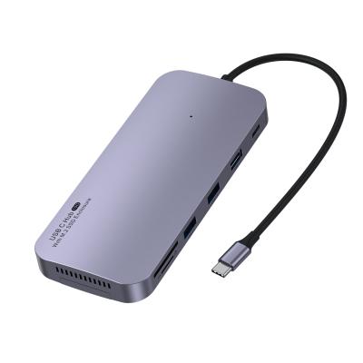 China Computer Design Type-C Mobile Devices .desk New HUB HDD Docking Station and M.2 SSD Enclosure 2in1 with 100W PD+4K HDMI-Port+1000M Lan +SD+TF+USB+DATA for sale