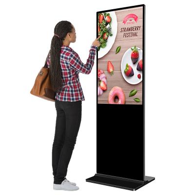 China 43 Display Indoor Kiosk Advertising Indoor Touch Wifi Android High Brightness Slim Frosting Floor Standing LCD Totem Digital Sign for sale