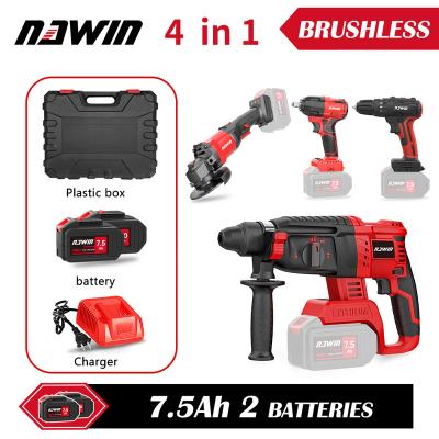 China Universal Tool Kits Box 7.5ah Brushless Cordless Hammer Drills Rotary Angle Grinder Power Tool Set/Drills 380N Wrench/125mm Power for sale