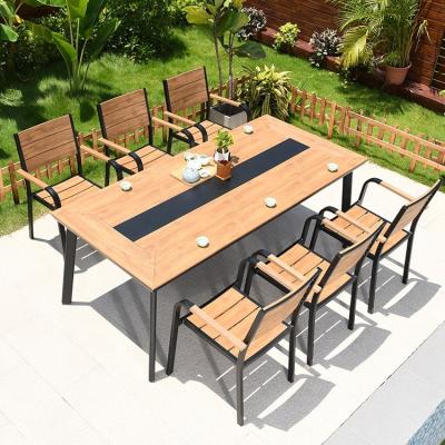 China Outdoor waterproof plastic wooden garden furniture chair wpc table set with aluminum frame for sale