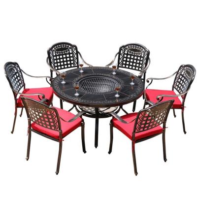 China Eco-Friendly\UV Resistant\Water Proof\Weather Resistant Garden Set Outdoor Patio Dining Chairt Charcoal BBQ Table Table Fire Cheap Pit Luxury Outdoor Metal Furniture For Backyard for sale