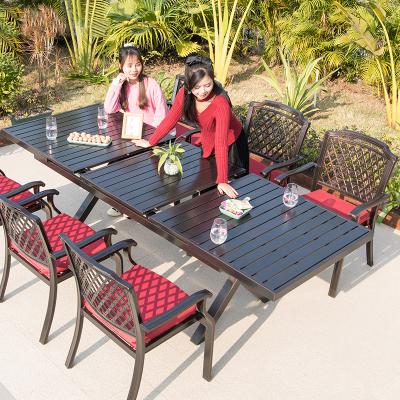 China Traditional Furniture Outdoor Goods Aluminum Table Long With Chairs 150cm 200cm Cast Aluminum Retractable Dining Table for sale