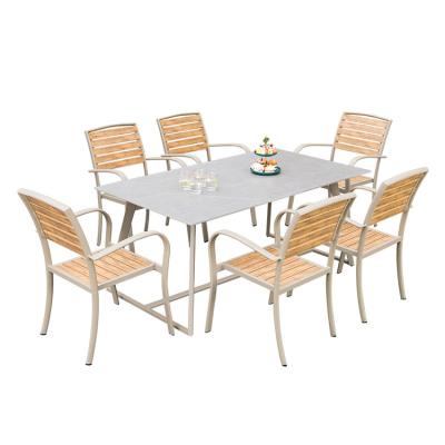 China UV resistant waterproof anticorrosive modern plastic wpc 7 piece stackable chair with table for outdoor marble table dining furniture for sale