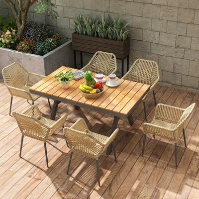 China Modern high quality outdoor rattan chair aluminum alloy WPC metal table garden furniture set for lunch for sale