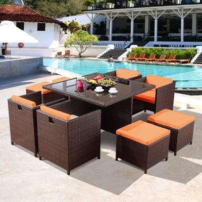 China MOJIA Modern Outdoor Rattan Furniture Sofa Set Rattan Patio Leisure Garden Furniture Cube Rattan Set for sale