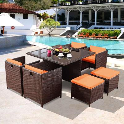 China Modern Rattan Sofas Outdoor Garden Furniture Bistros Dining Patio Leisure Rattan Wicker Cube Rattan Chair Set for sale