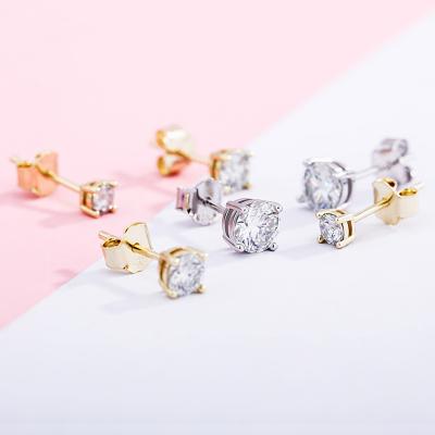 China Hiphop 925 Silver Vermeil Iced Out Diamonds Moissanite Earrings 3mm 4mm 5mm Round Earring Luxury Cut Hip Hop Jewelry For Women Men for sale