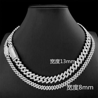 China 925 Handcrafted Silver Vermeil Iced Out VVS Diamonds Moissanite 8mm 13mm Cuban Chain Necklace Hip Hop Jewelry For Women Men for sale