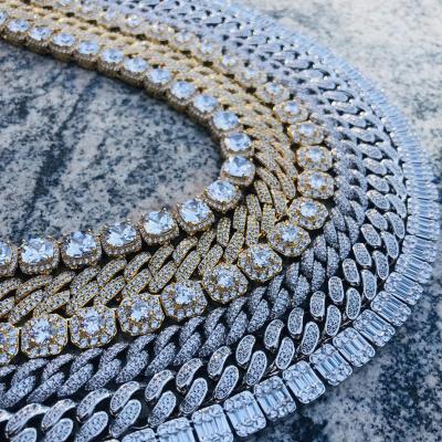 China 12mm Iced Out Miami Choker Necklace Hip Hop Cuban Jewelry Diamond Prong Cuban Chain Mens Hip Hop Fork Chains for sale