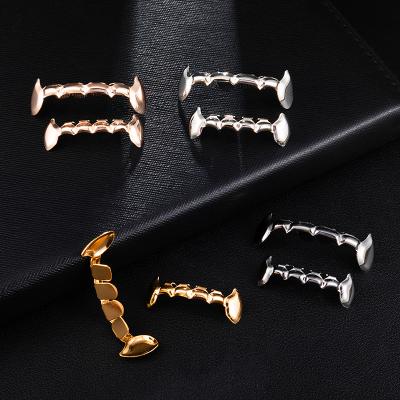 China Hiphop Double Covers Hip Hop Grillz Two Teeth Top Grills For Men's Hitter Jewelry Wholesale for sale