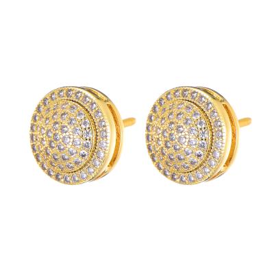 China Fashion Bling 11mm Crystal One Pair Hip Hop Earrings Gold Silver Color Brass Gift For Women Men Jewelry for sale