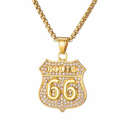 China Hiphop Hip Hop Route 66 Stainless Steel Pendant & Necklace For Men Iced Out Jewelry for sale