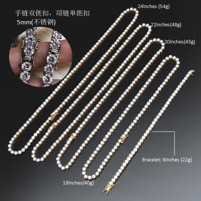 China Hiphop Stainless Steel Iced Out 5mm Hip Hop Tennis Chain Necklace For Men Fashion Jewelry for sale